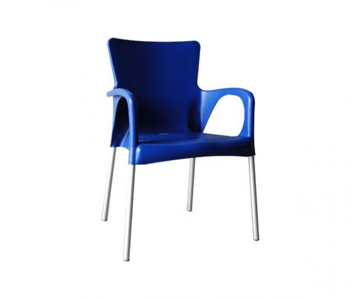 LARA Πολυθρόνα Dining Στοιβαζόμενη, ALU Silver, PP - UV Protection Απόχρωση Μπλε
