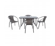BALENO Set Τραπεζαρία Κήπου: Τραπέζι + 4 Πολυθρόνες Μέταλλο Ανθρακί - Wicker Mixed Grey