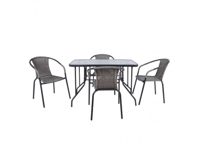 BALENO Set Τραπεζαρία Κήπου: Τραπέζι + 4 Πολυθρόνες Μέταλλο Ανθρακί - Wicker Mixed Grey