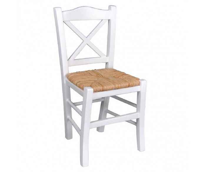 METRO Καρέκλα Οξιά Βαφή Εμποτισμού Λάκα Άσπρο, Κάθισμα Ψάθα