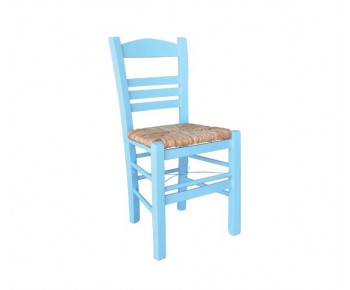 ΣΙΦΝΟΣ Καρέκλα Οξιά Βαφή Εμποτισμού Λάκα Γαλάζιο, Κάθισμα Ψάθα