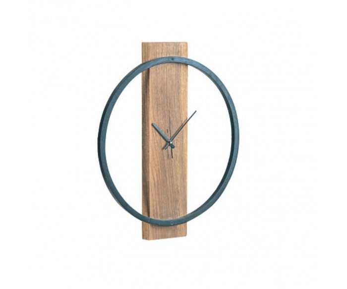 CLOCK-1 Ρολόι Τοίχου Μέταλλο Βαφή Μαύρο, Ξύλο Ακακία Φυσικό