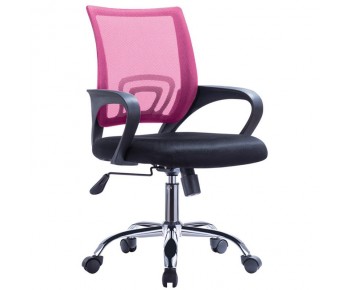BF2101-F Πολυθρόνα Γραφείου με Ανάκλιση, Μέταλλο Χρώμιο Mesh Ροζ - Μαύρο