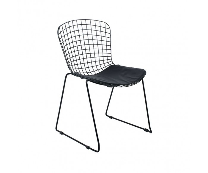 SAXON Καρέκλα Στοιβαζόμενη Μέταλλο Βαφή Μαύρο, Μαξιλάρι Μαύρο