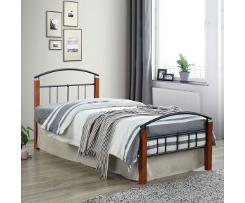 DOKA Κρεβάτι Μονό, για Στρώμα 90x200cm, Μέταλλο Βαφή Μαύρο - Ξύλο Απόχρωση Καρυδί