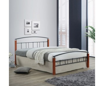 DOKA Κρεβάτι Διπλό, για Στρώμα 160x200cm, Μέταλλο Βαφή Μαύρο - Ξύλο Απόχρωση Καρυδί