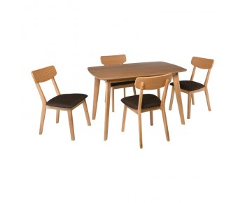 CALVIN Set Τραπεζαρία Σαλονιού Φυσικό - Ύφασμα Σκούρο Καφέ : Τραπέζι 150x90cm + 4 Καρέκλες