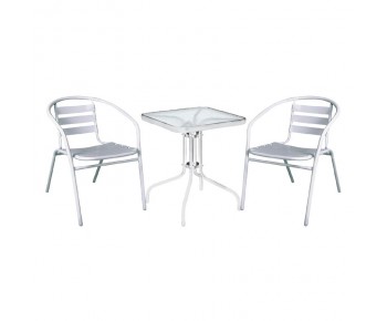 BALENO - FUNKY Set Βεράντας - Κήπου: Τραπέζι + 2 Πολυθρόνες Μέταλλο - Αλουμίνιο Άσπρο