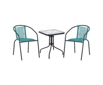 BALENO - FUNKY Set Βεράντας - Κήπου: Τραπέζι + 2 Πολυθρόνες PE Μπλε, Μέταλλο Μαύρο