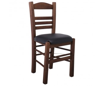 ΣΙΦΝΟΣ Καρέκλα Οξιά Βαφή Εμποτισμού Καρυδί, Κάθισμα Pu Μαύρο