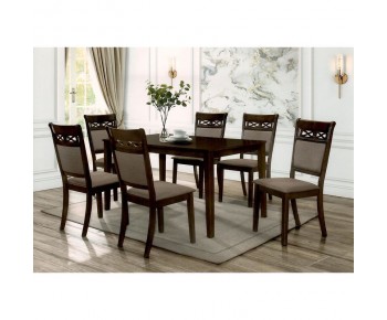 DEBORA Set Τραπεζαρία Σαλονιού Ξύλινη: Τραπέζι + 6 Καρέκλες Σκούρο Καρυδί -Ύφασμα Καφέ