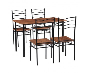 IVAR Set Τραπεζαρία Σαλονιού Κουζίνας: Τραπέζι + 4 Καρέκλες Μέταλλο Βαφή Μαύρο, Καρυδί
