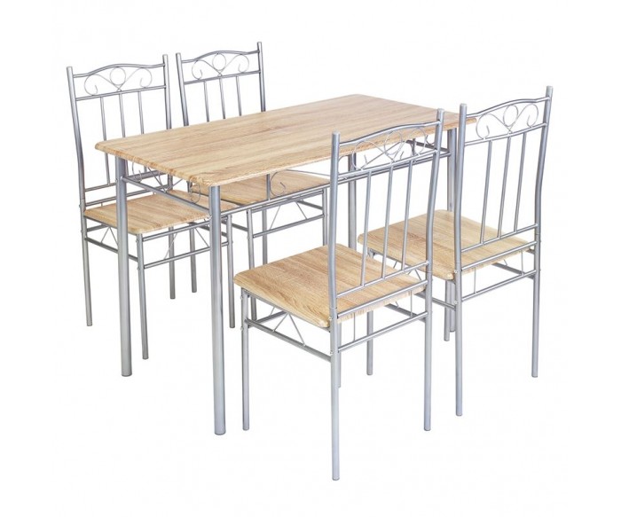 LUTON Set Τραπεζαρία Σαλονιού Κουζίνας: Τραπέζι + 4 Καρέκλες Μέταλλο Βαφή Silver, Sonoma