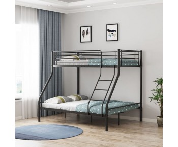 DOUBLE Κρεβάτι Κουκέτα Μέταλλο Βαφή Μαύρο, Για στρώματα 140x190+90x190cm