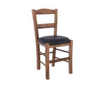 ΣΥΡΟΣ Καρέκλα Οξιά Βαφή Εμποτισμού Καρυδί, Κάθισμα Pu Μαύρο