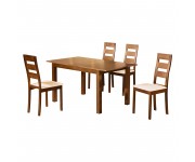 MILLER Set Τραπεζαρία Κουζίνας Ξύλινη: Επεκτεινόμενο Τραπέζι+ 4 Καρέκλ.Aroma Beech-PVC Εκρού