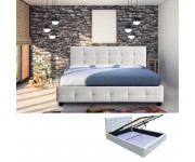 FIDEL Κρεβάτι Διπλό με Αποθηκευτικό Χώρο, για Στρώμα 160x200cm, PU Άσπρο