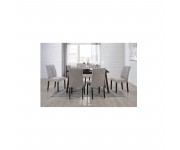 CLARK Set Τραπεζαρία Σαλονιού Ξύλινη : Τραπέζι + 6 Καρέκλες Σκούρο Καρυδί -Ύφασμα Καφέ