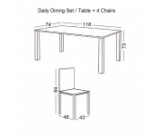 DAILY Set Τραπεζαρία Ξύλινη Σαλονιού - Κουζίνας: Τραπέζι + 4 Καρέκλες / Άσπρο - Φυσικό