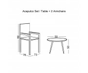 ACAPULCO Set Κήπου - Βεράντας: Τραπέζι + 2 Πολυθρόνες Μέταλλο Μαύρο / Rattan Άσπρο
