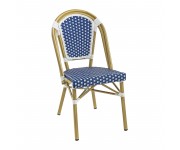 PARIS Καρέκλα Bistro Αλουμίνιο Φυσικό, Wicker Άσπρο - Μπλε, Στοιβαζόμενη