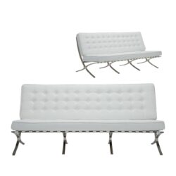 BARCELONA τ. Καναπές Σαλονιού Καθιστικού 3Θέσιος Inox - Pu Άσπρο - Image 2