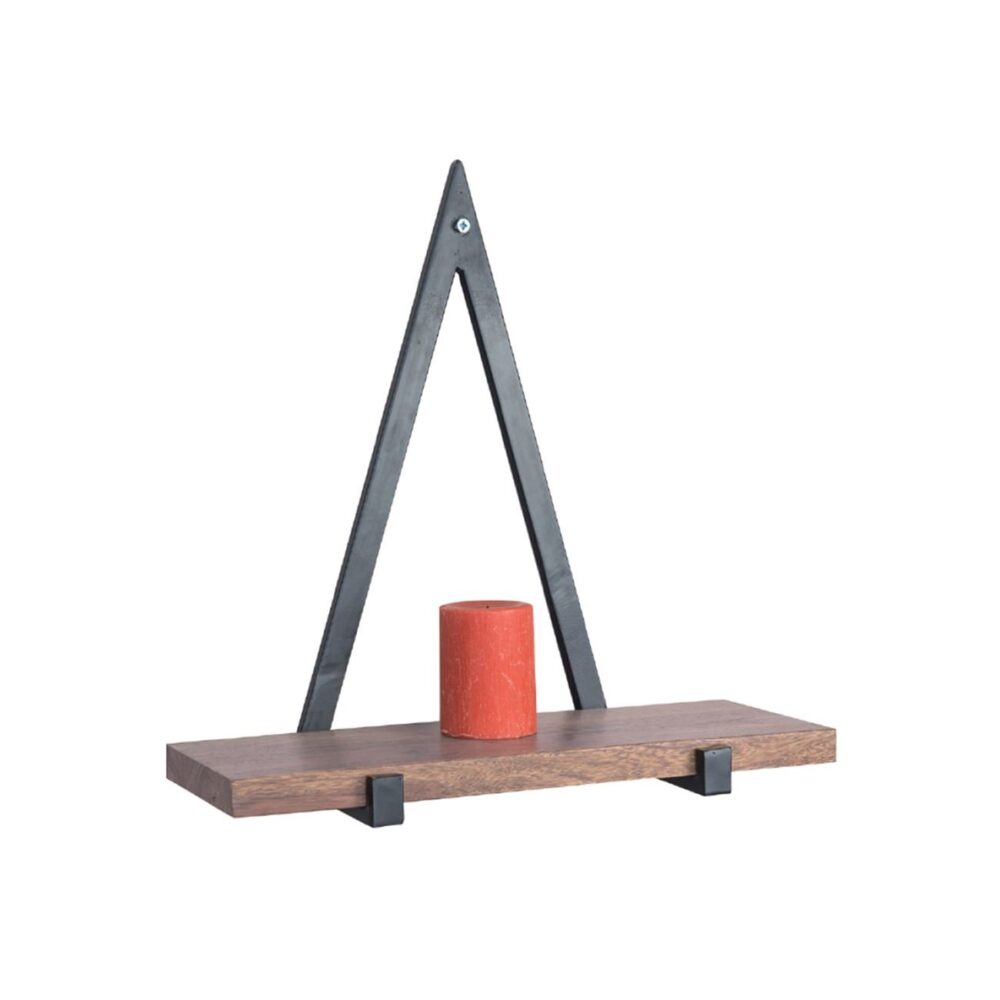 WALL Ράφι Τοίχου Μέταλλο Βαφή Μαύρο, Ξύλο Ακακία Φυσικό - Image 2