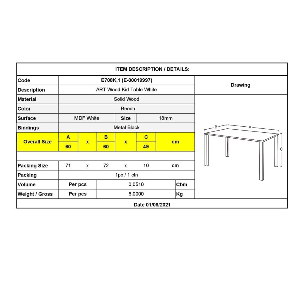 ART Wood Kid Τραπέζι Άσπρο MDF - Image 3