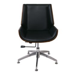 BF9860V Πολυθρόνα Επισκέπτη Μέταλλο Χρώμιο Καρυδί - Pu Μαύρο - Image 3