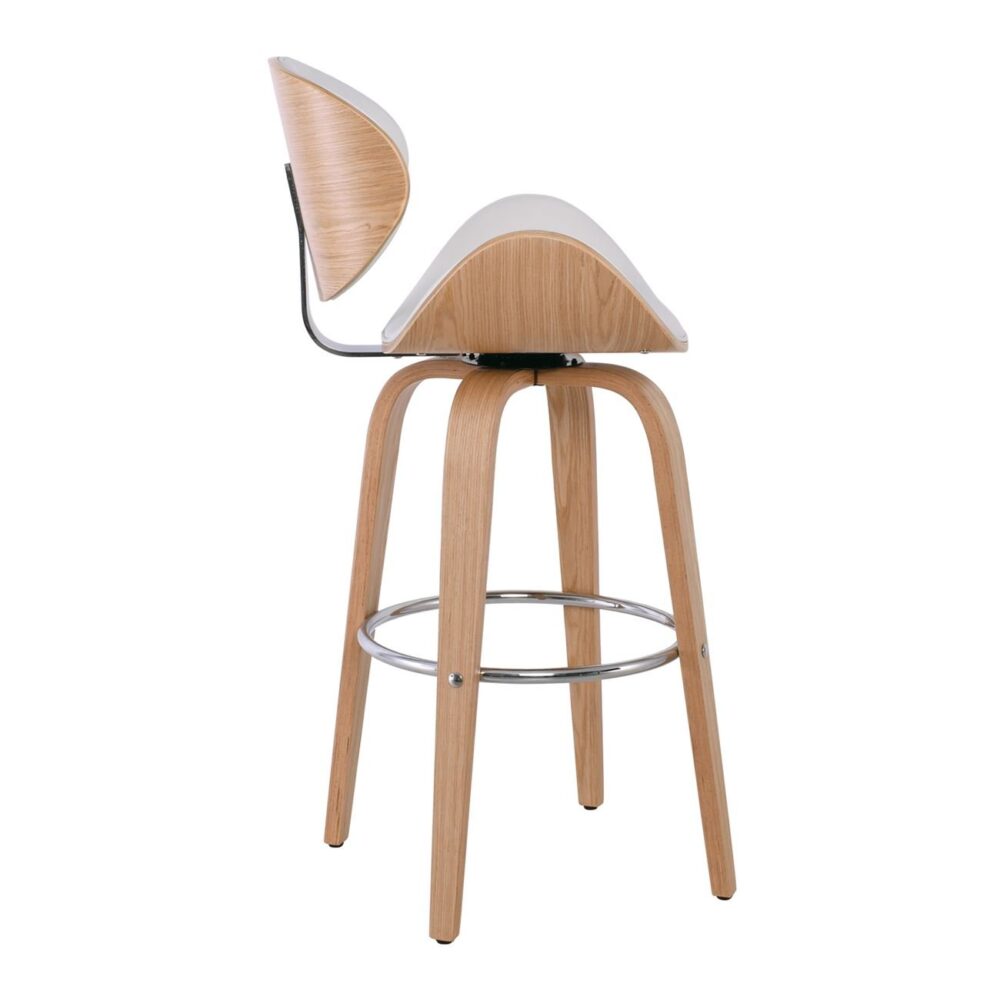 GOMEZ Σκαμπό BAR με Πλάτη, Απόχρωση Φυσικό, PU Άσπρο, Περιστρεφόμενο - Image 4