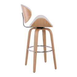 GOMEZ Σκαμπό BAR με Πλάτη, Απόχρωση Φυσικό, PU Άσπρο, Περιστρεφόμενο - Image 4