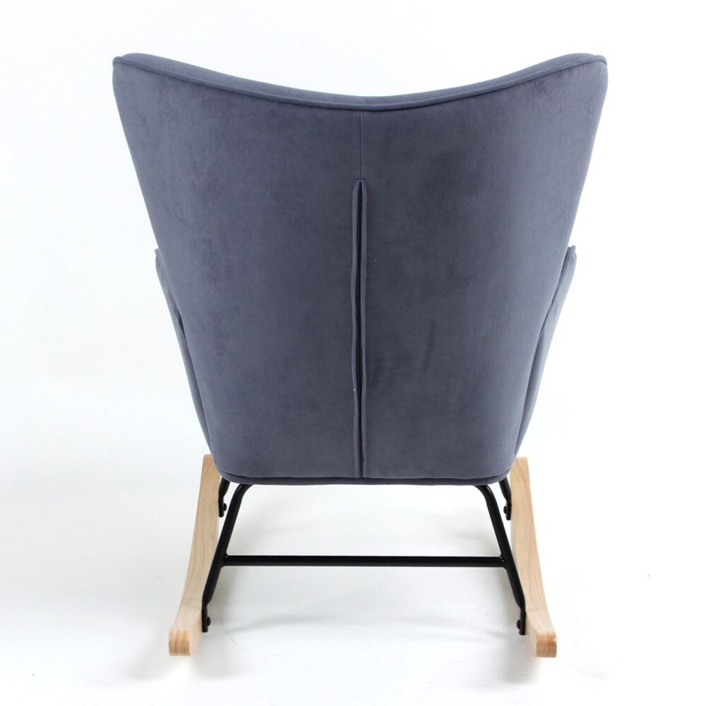 ALMA Rocking Πολυθρόνα Μπερζέρα Καθιστικού, Ύφασμα Velure Μπλε, Βάση Μαύρο-Φυσικό - Image 4