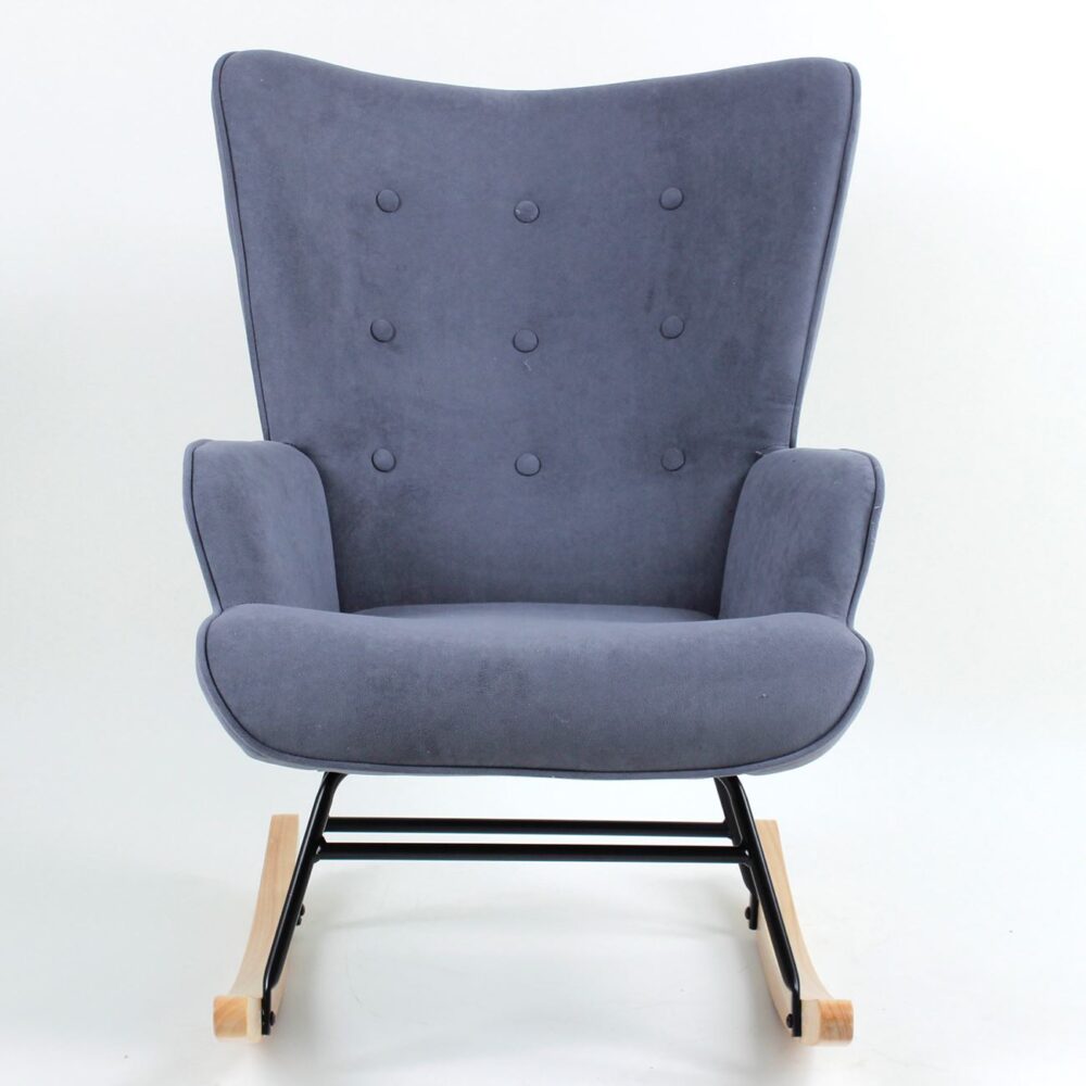 ALMA Rocking Πολυθρόνα Μπερζέρα Καθιστικού, Ύφασμα Velure Μπλε, Βάση Μαύρο-Φυσικό - Image 5