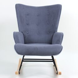 ALMA Rocking Πολυθρόνα Μπερζέρα Καθιστικού, Ύφασμα Velure Μπλε, Βάση Μαύρο-Φυσικό - Image 5