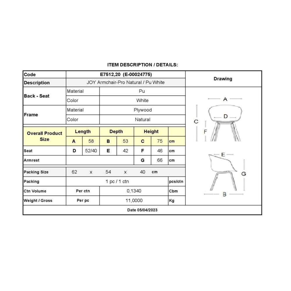 JOY Πολυθρόνα-Pro Τραπεζαρίας, Φυσικό, Pu Άσπρο - Image 3