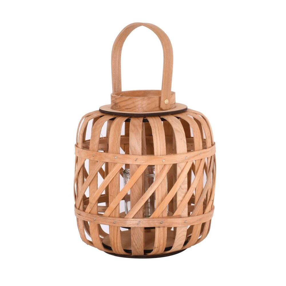 LANTERN ROUND Φανάρι Κήπου- Βεράντας Ξύλινο, Απόχρωση Φυσικό, με Γυάλινο ποτήρι - Image 2