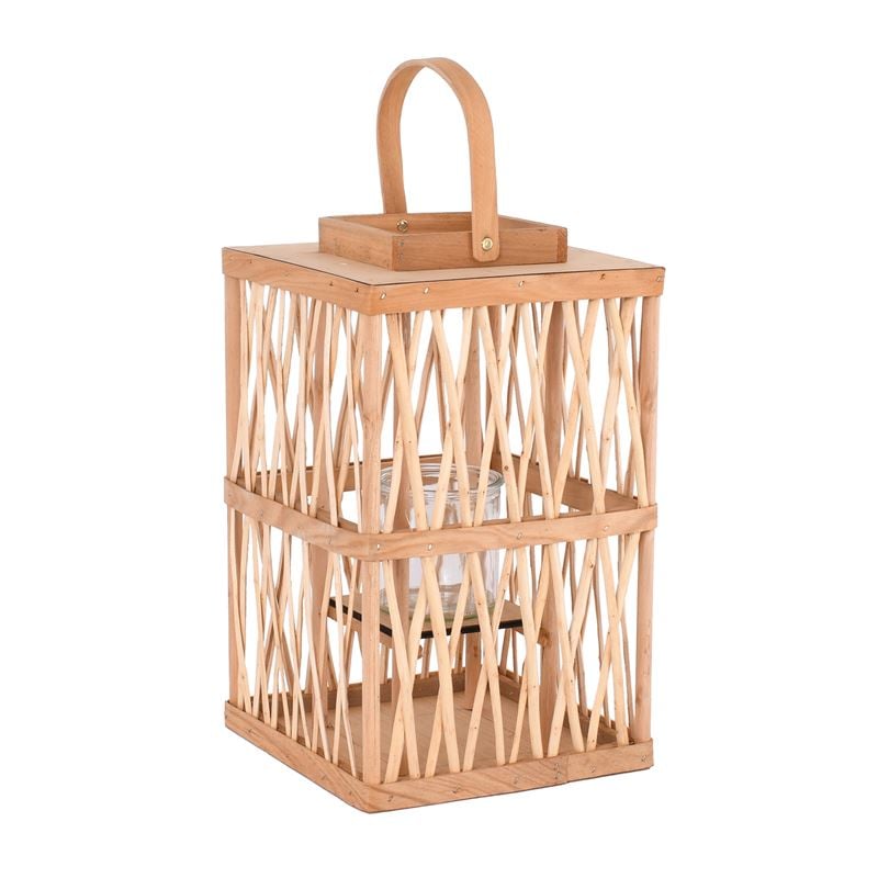 lantern-square-fanari-kipou-verantas-xylino-apochrosi-fysiko-me-gyalino-potiri-enlarge LANTERN SQUARE Φανάρι Κήπου- Βεράντας Ξύλινο, Απόχρωση Φυσικό, με Γυάλινο ποτήρι - Image 1