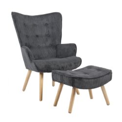 ALMA Πολυθρόνα - Μπερζέρα με Σκαμπό - Υποπόδιο Φυσικό Ύφασμα Κοτλέ Γκρι, K/D - Image 2