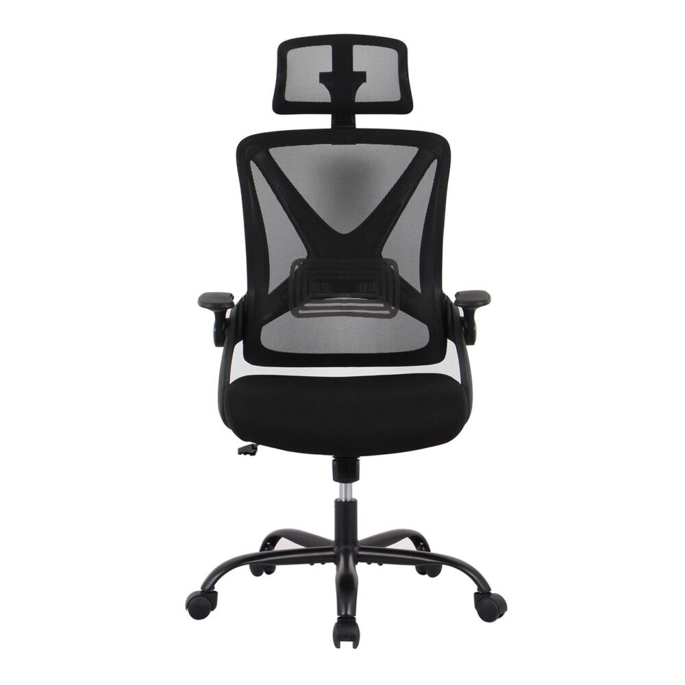 BF2040 Πολυθρόνα Γραφείου Διευθυντή - Ύφασμα & Mesh Μαύρο, Μεταλλική KD βάση - Image 5