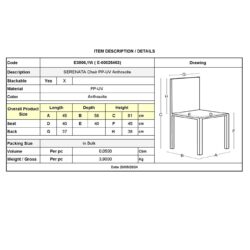 SERENATA Καρέκλα, Στοιβαζόμενη PP - UV Ανθρακί - Image 3
