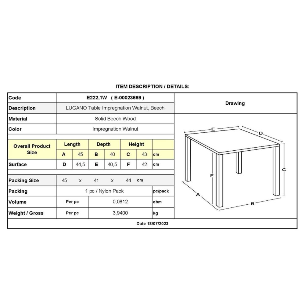 LUGANO Τραπεζάκι Βοηθητικό Ξαπλώστρας Οξιά, Βαφή Εμποτισμού Μελί - Image 3