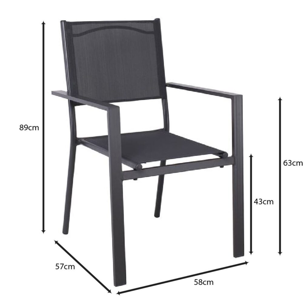 AMIRAL Πολυθρόνα Dining Στοιβαζόμενη, Αλουμίνιο Ανθρακί - Textilene Γκρι - Image 3