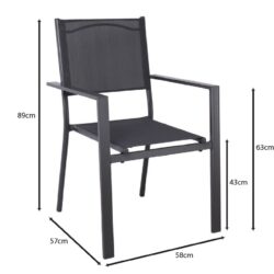 AMIRAL Πολυθρόνα Dining Στοιβαζόμενη, Αλουμίνιο Ανθρακί - Textilene Γκρι - Image 3