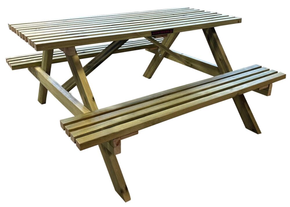 ΤΕ-800 τραπέζι ΠΙΚ ΝΙΚ με πάγκους ξύλινο ΕΜΠΟΤΙΣΜΟΥ ΦΥΣΙΚΟ, 150x150xH75 - Image 1