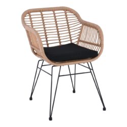 SALSA Πολυθρόνα Τραπεζαρίας Κήπου, Μέταλλο Βαφή Μαύρο, Wicker Φυσικό, Μαξιλάρι Μαύρο - Image 2