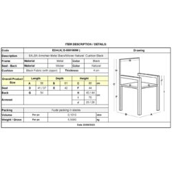 SALSA Πολυθρόνα Τραπεζαρίας Κήπου, Μέταλλο Βαφή Μαύρο, Wicker Φυσικό, Μαξιλάρι Μαύρο - Image 3