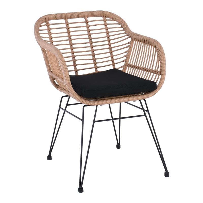 salsa-polythr.metal.mavri-wicker-fysiko-max.mavro-enlarge SALSA Πολυθρόνα Τραπεζαρίας Κήπου, Μέταλλο Βαφή Μαύρο, Wicker Φυσικό, Μαξιλάρι Μαύρο - Image 1