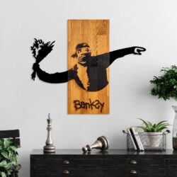 ΔΙΑΚΟΣΜΗΤΙΚΟ ΤΟΙΧΟΥ BANKSY HM4757-ΦΥΛΛΑ ΜΕΤΑΛΛΟΥ ΜΑΥΡΑ-ΞΥΛΟ 69x3(βάθος)x58Υεκ. - Image 2