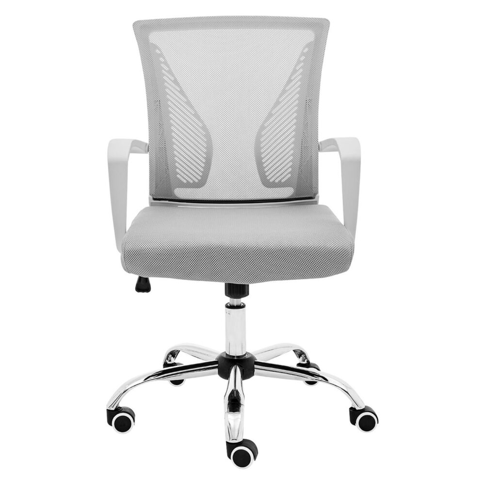 BF2120-S Πολυθρόνα Γραφείου Άσπρο - Μέταλλο Βάση Χρώμιο Mesh Γκρι - Image 4