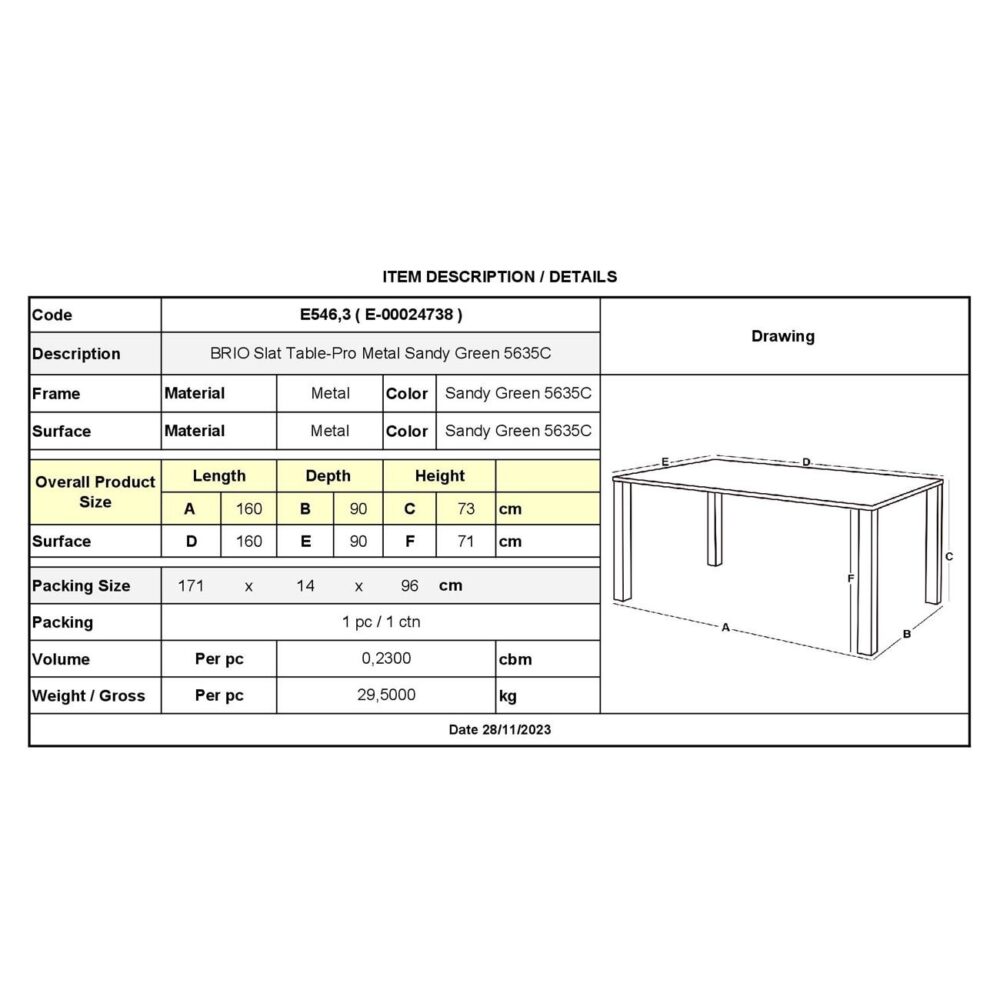 BRIO Slat Τραπέζι-Pro Κήπου - Βεράντας, Μέταλλο Βαφή Sandy Green 5635C - Image 3